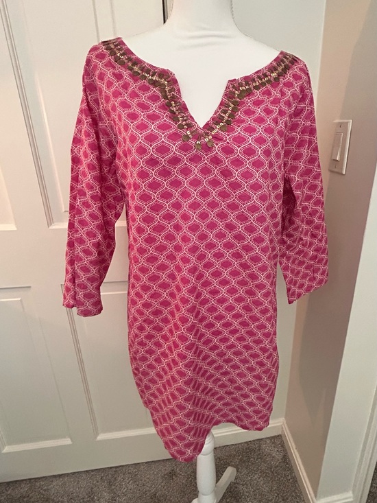 Other - Pink Beaded V-Neck Pool Coverup